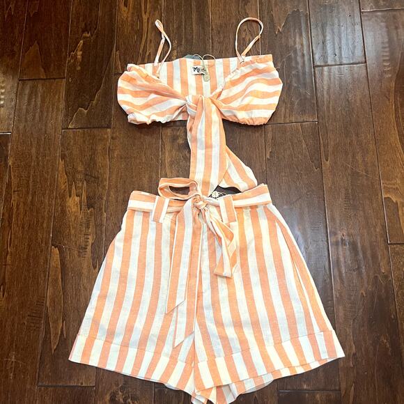 SHOW ME YOUR MUMU Kenny Scarf Top & Hadley Short Set Dreamsicle Stripes Size S - Picture 7 of 16